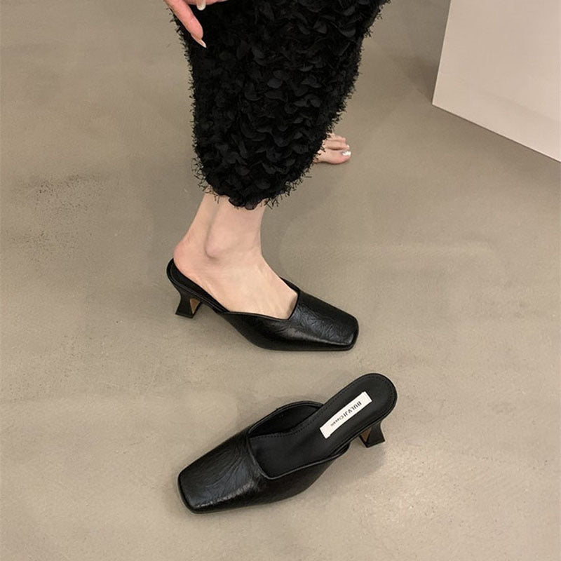 Damer elegante Slingback-Mules med blokhælhøjder og kvadratisk tåparti Stilla