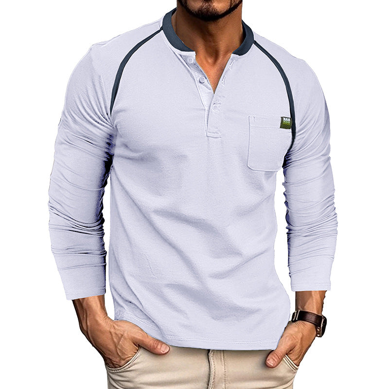Herrernes langærmede Henley-shirt med moderigtige kontrastsømme og brystlomme Stilla