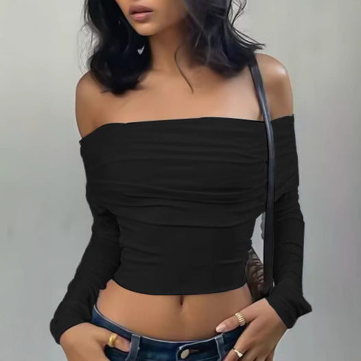 Dame Off-Shoulder Top med rynkede detaljer Skovae