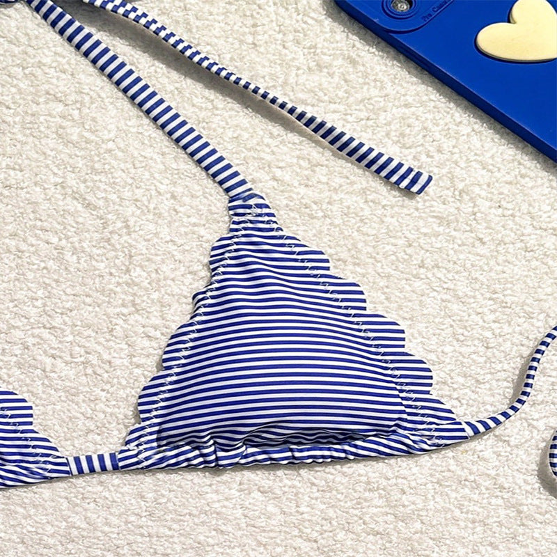 Dame Triangle-Bikini-sæt med legende flæse-design og justerbare bindebånd Skovae