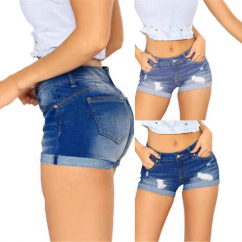 Damer casual Destroyed Jeans-Shorts med omslået kant Skovae