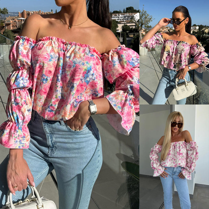 Dame Off-Shoulder Flæse Blomster Bluse Stilla