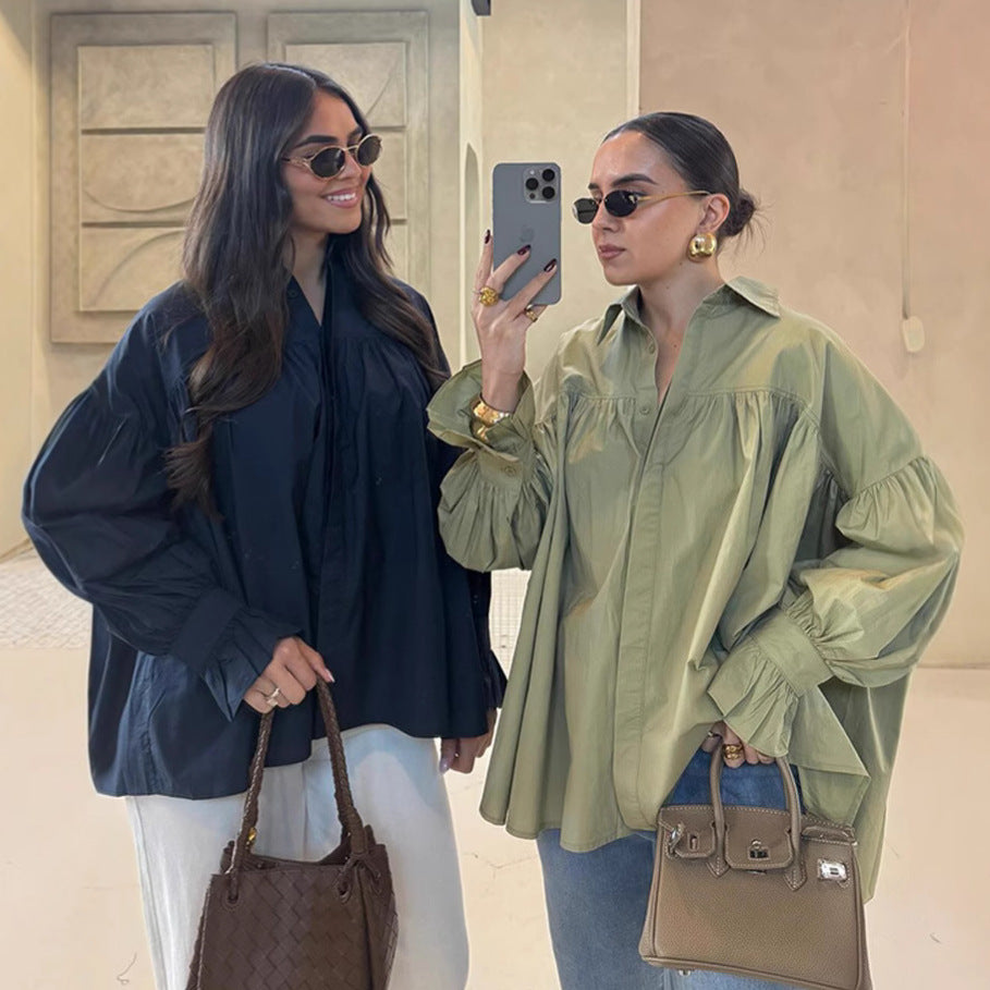Damer oversized bluse med samlinger Stilla