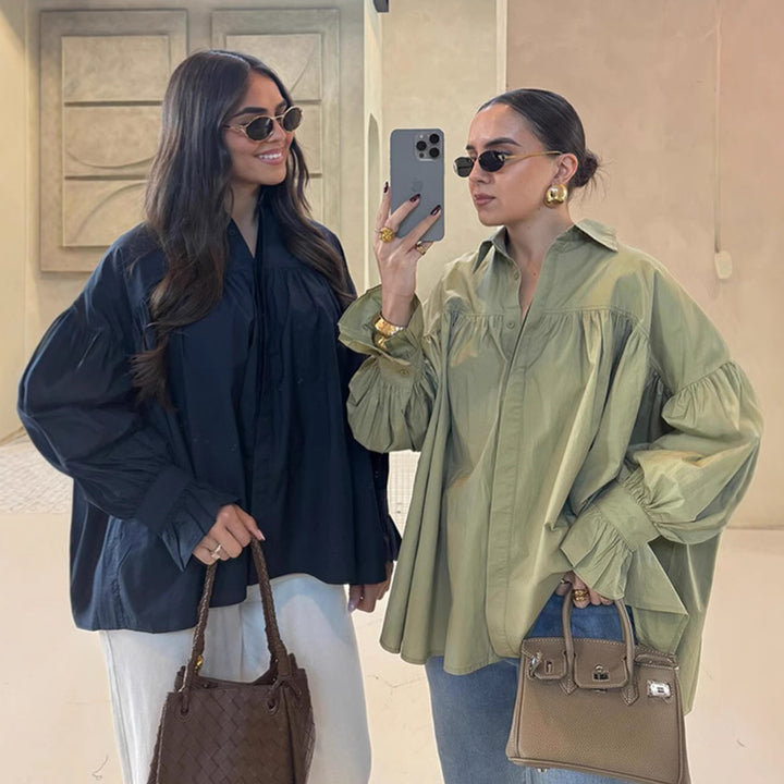 Damer oversized bluse med samlinger Stilla
