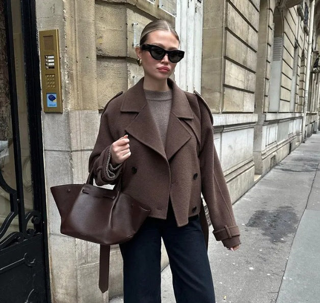 Damer Elegant Lang Trench Coat med Struktureret Standskæde Stilla