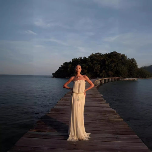 Kvindernes elegante maxi kjole med flydende chiffon og off-shoulder snit