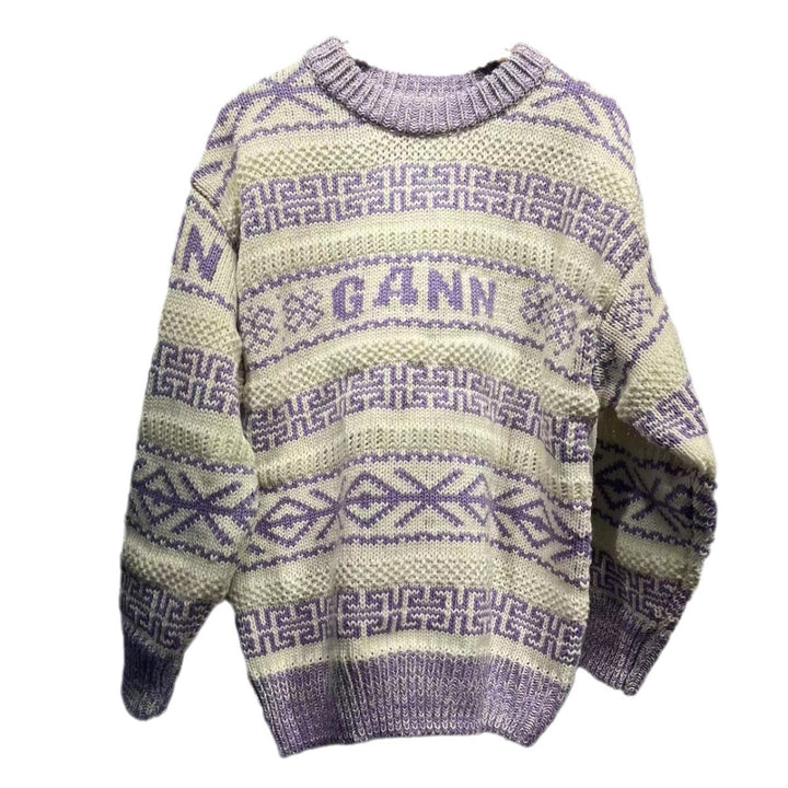 Dame Kunststrikpullover med geometrisk mønster og blød håndfølelse Stilla