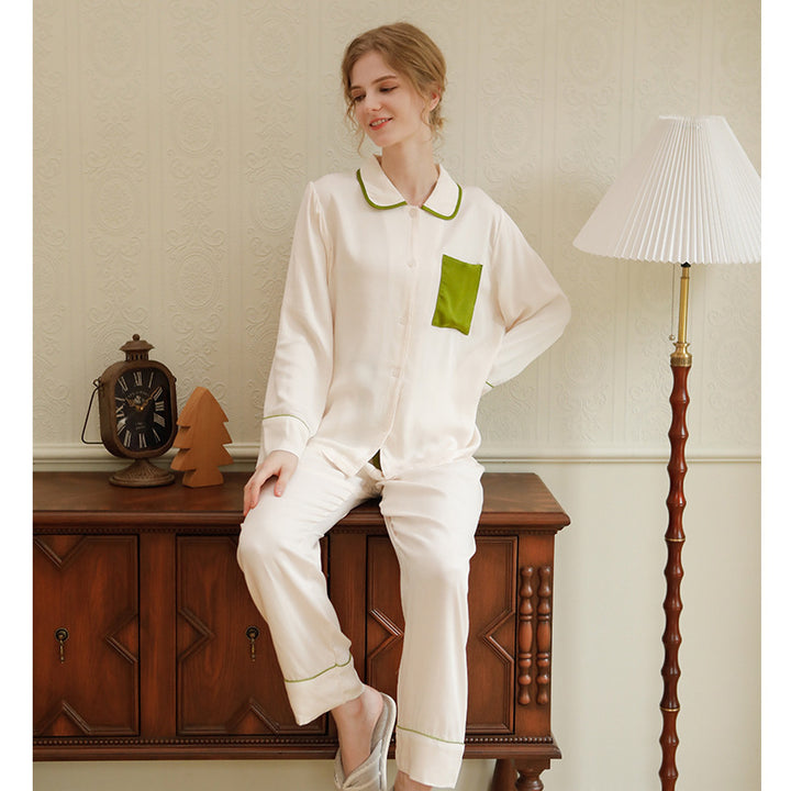Dame Satin Pyjamas Sæt med elegante kanter og løs pasform Stilla