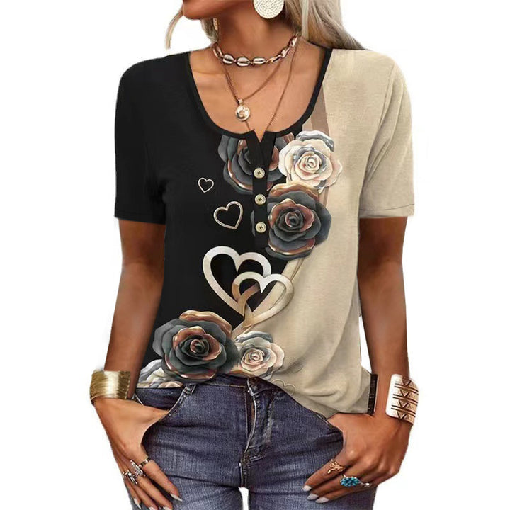 Damebluse med blomsterdesign og knaplukning Stiila