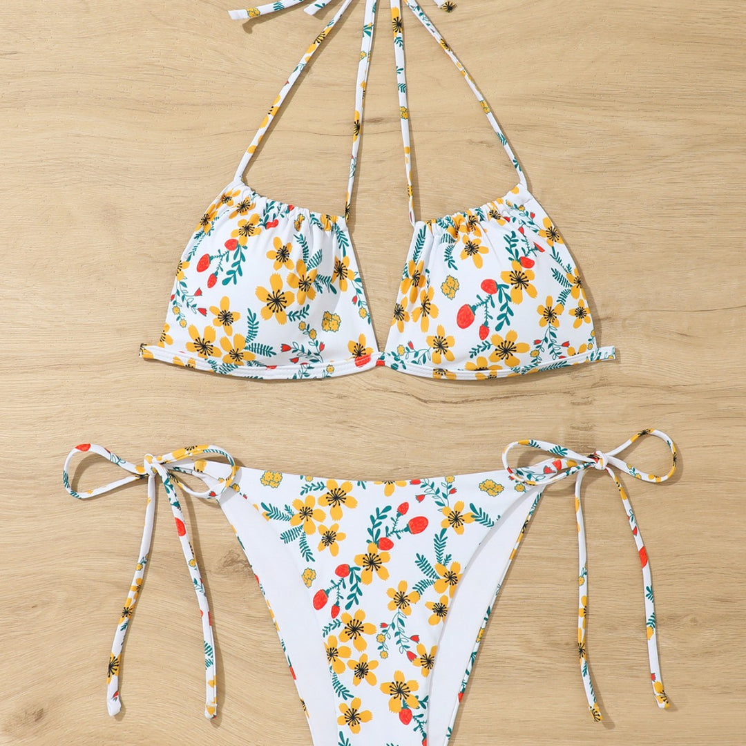 Dame triangel-bikini med floral snit og justerbart bindebånd Stilla