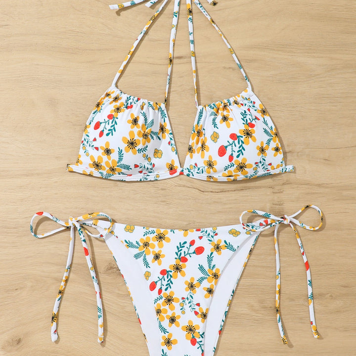 Dame triangel-bikini med floral snit og justerbart bindebånd Stilla