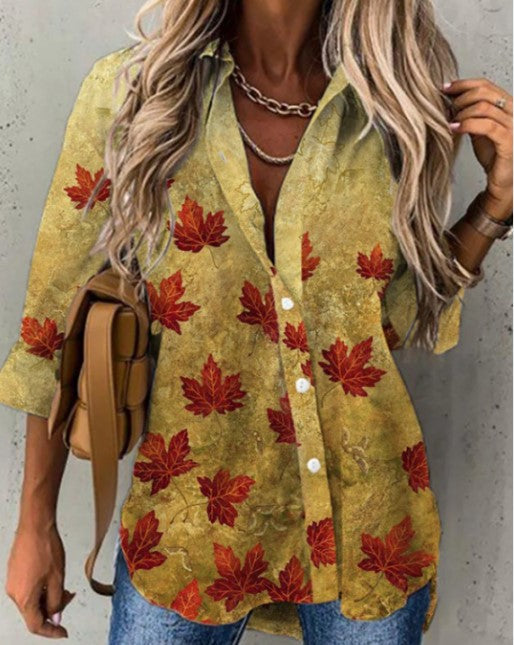 Dame bluse top med florale detaljer og elegant krave Stilla