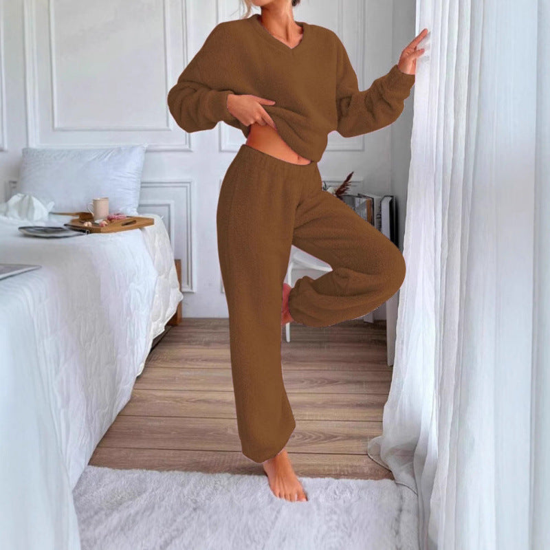 Dame hyggeligt fleece-lounge-sæt med elastisk talje Stilla