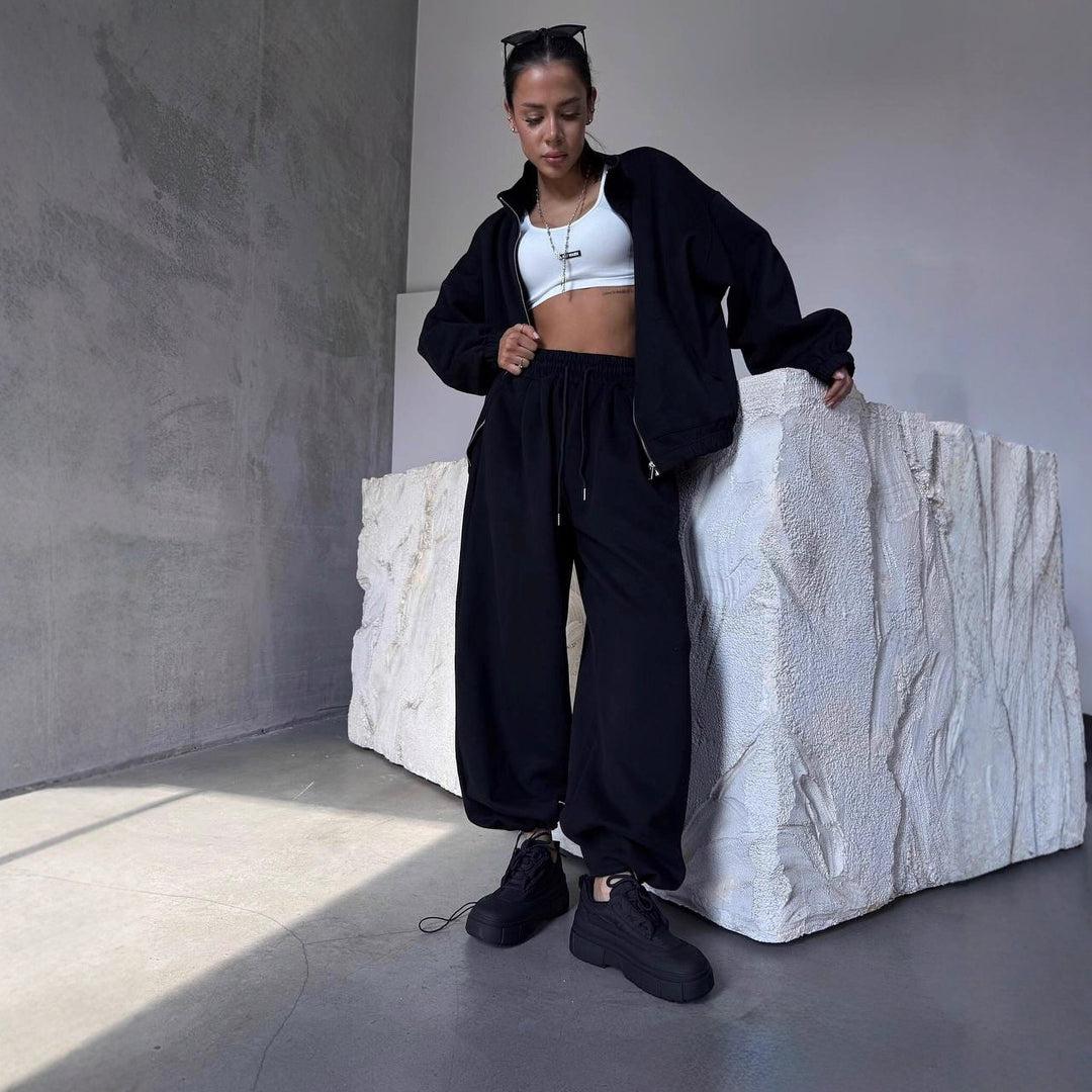 Kvindernes sporty oversized lounge sæt med elastisk talje Skovae
