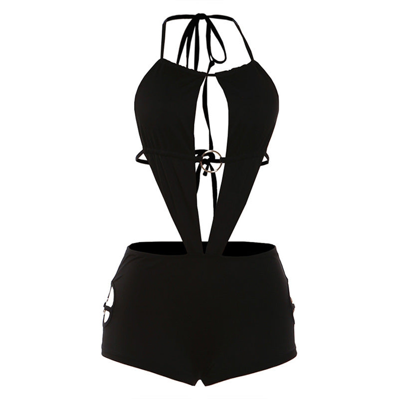 Dame helt swimsuit med raffineret design og dyb V-udskæring Skovae