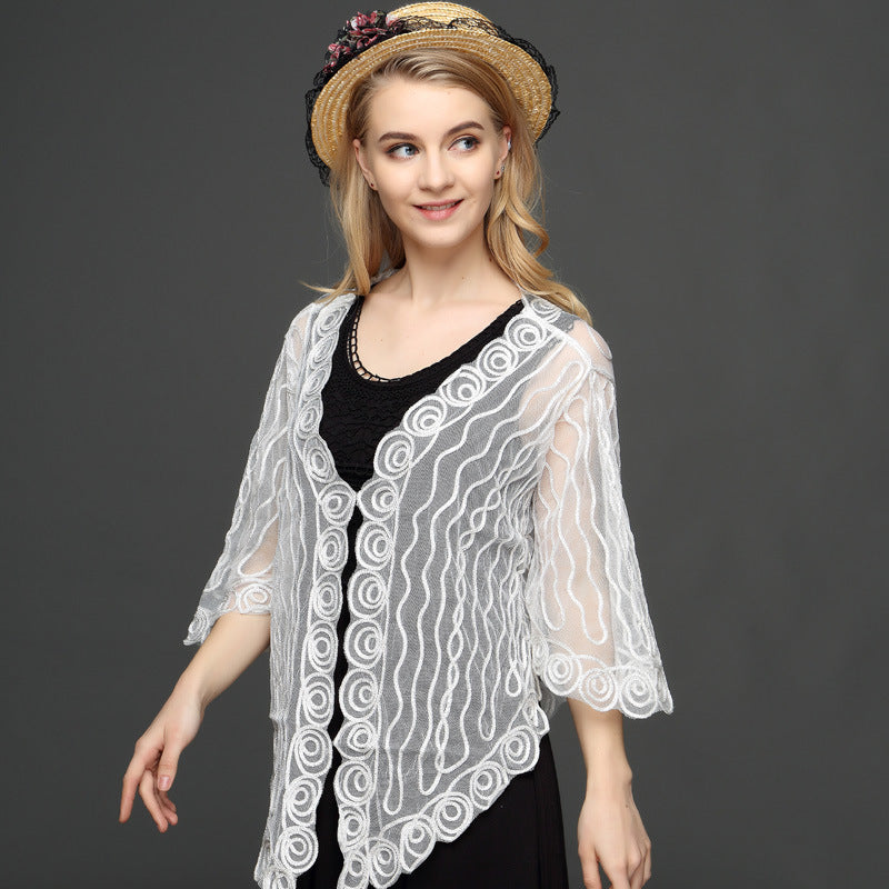 Femme Dekorativ Broderet Gennemsigtig Kimono-Top Stilla