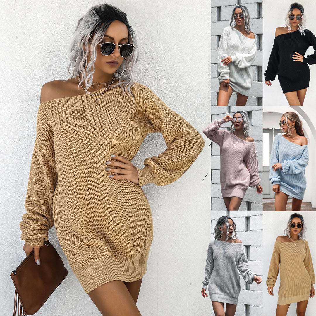 Damer oversized strikkjole med asymmetrisk udskæring og lange ærmer Stilla