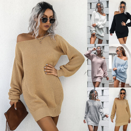Damer oversized strikkjole med asymmetrisk udskæring og lange ærmer Stilla