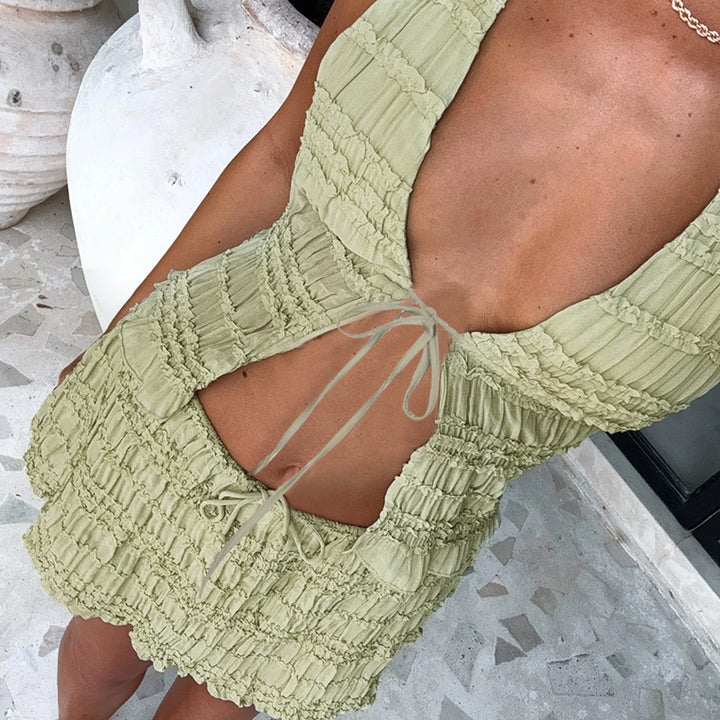 Dame halterneck top med legende ruffle design Skovae