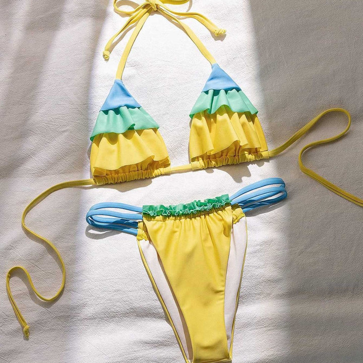 Damer Ruffles Bikini-Sæt med justerbare stropper Skovae