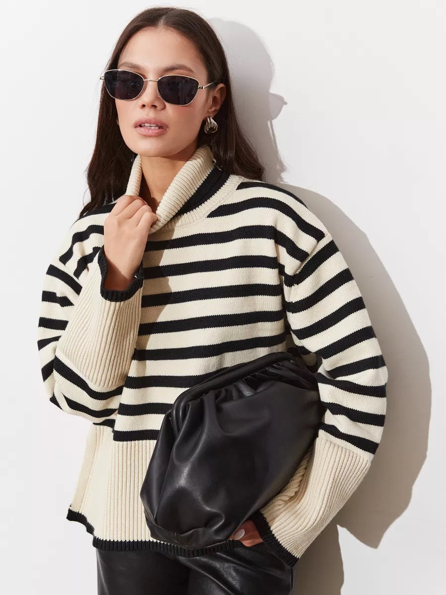 Femme Stribet Overdimensioneret Strikpullover Stilla