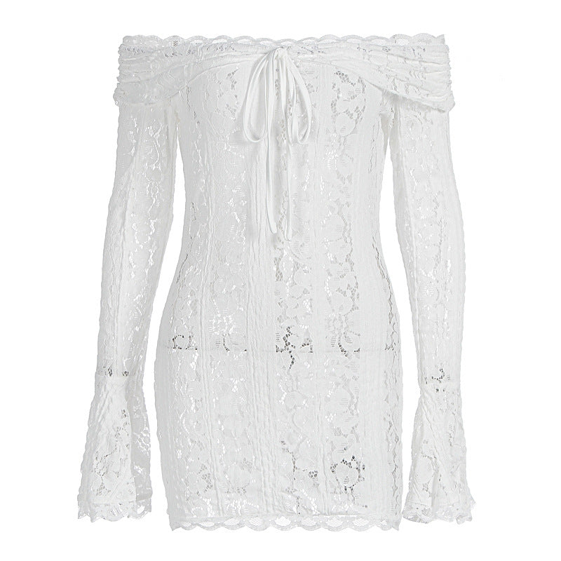 Dame spids top med off-shoulder design og lange ærmer Skovae