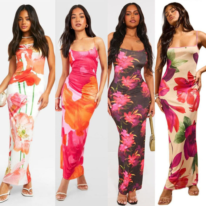 Femme Floral Print Kroppsnærende Maxi-Kjole med Slids i Siden Stilla
