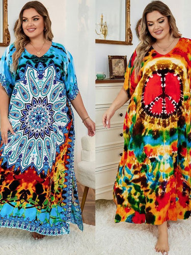 Dame Maxikjole med kunstnerisk mandala-mønster og vid snit Stilla
