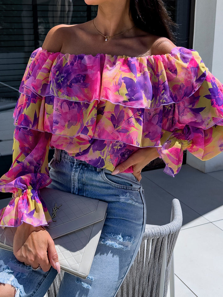 Damebluse i flæse-stil med blomstermønster Stilla