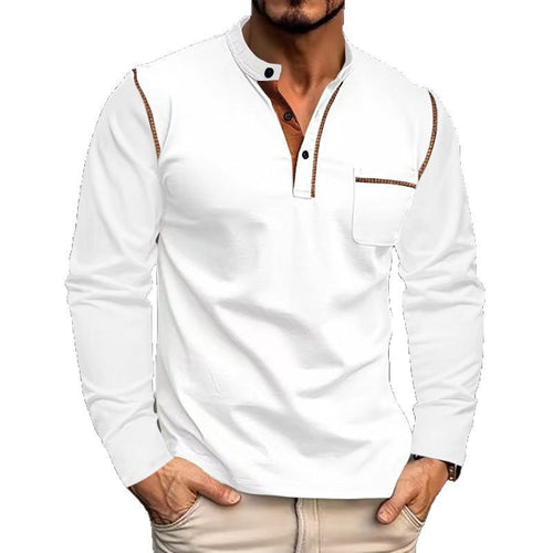 Herrer langærmet Henley-shirt med moderne krave og kontrasterende accenter Stilla
