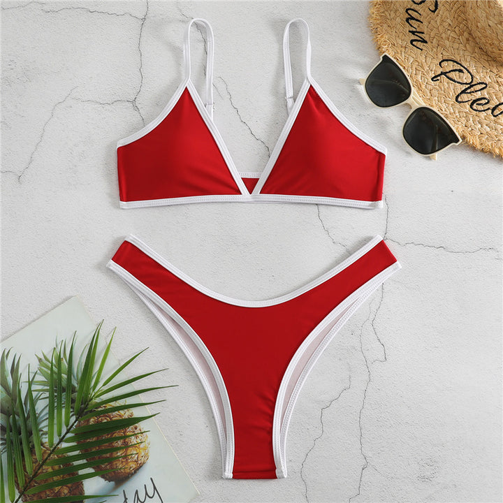 Dame Triangle Bikini Sæt med Kontrastbånd Stilla