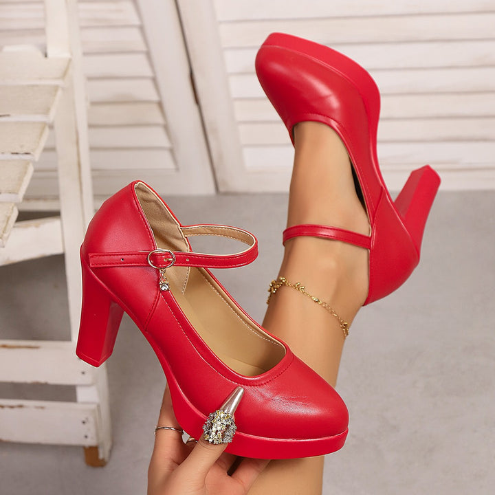 Dame High-Heel Pumps med justerbar rem og funklende detalje Stilla