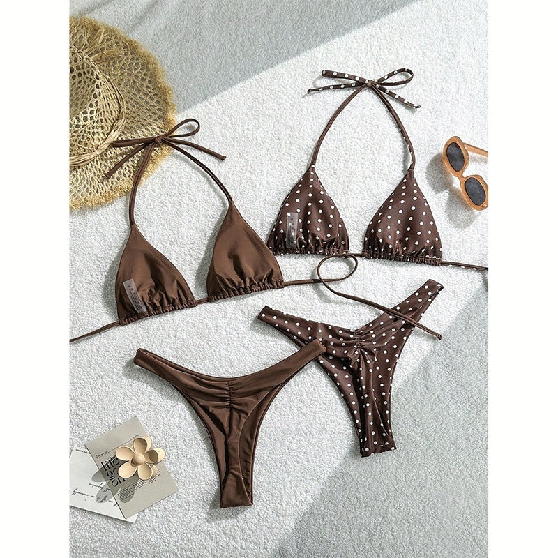 Dame triangels bikini sæt med moderne prik design og justerbare bånd Skovae