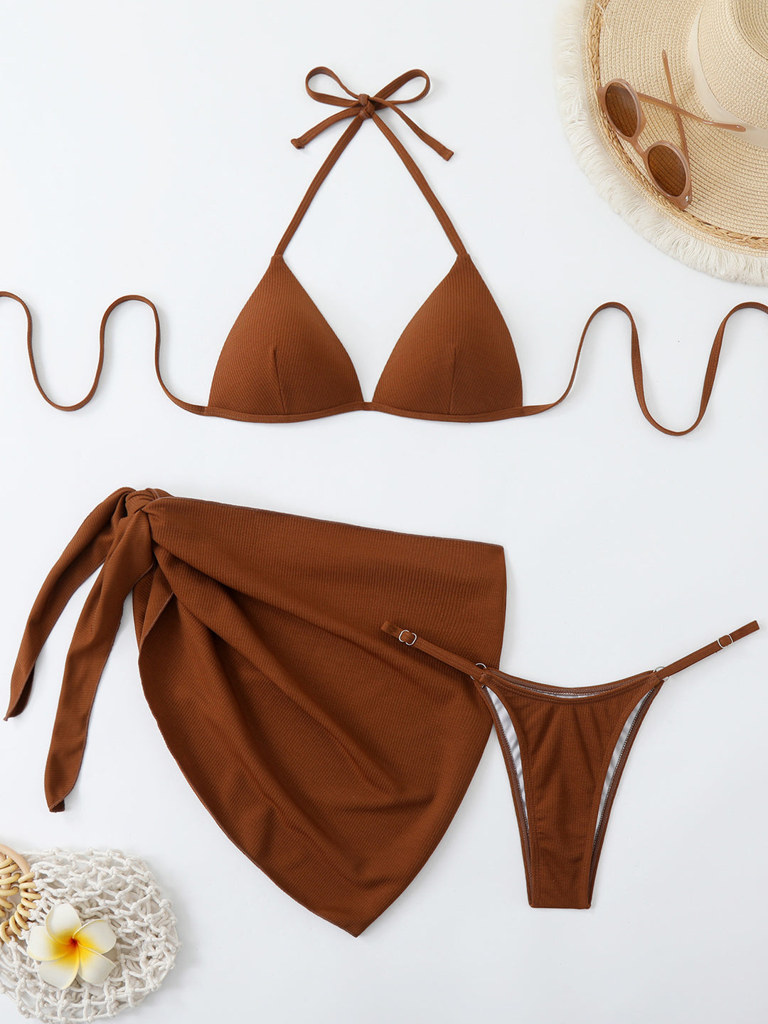 Dame Triangle-Bikini-Sæt med spændende indpakningsnederdel og justerbare stropper Stilla