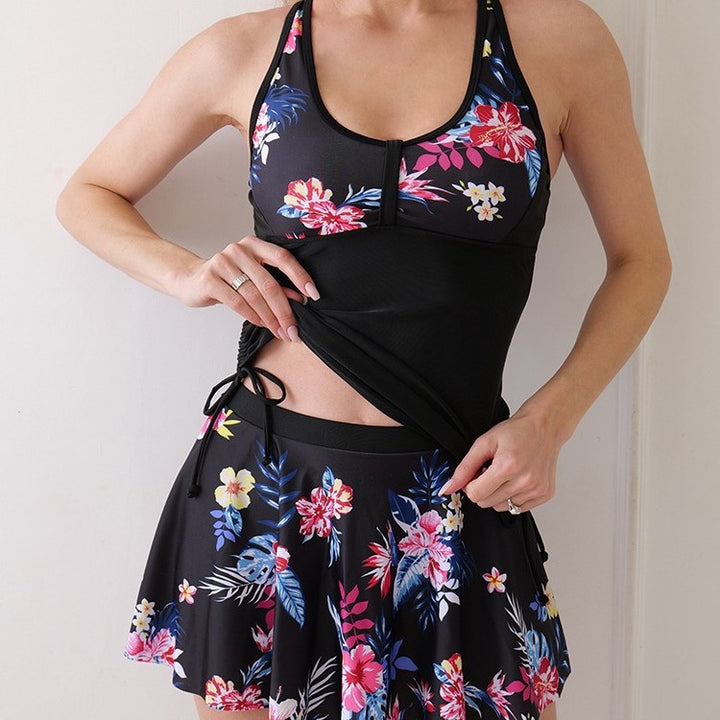 Damer Sporty Tankini med moderne nederdel og blomsteraccentuer Stilla