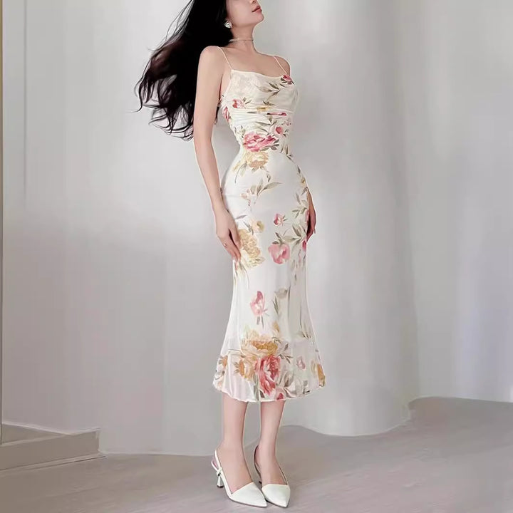 Dame Elegante Blomster Midi Kjole Stilla