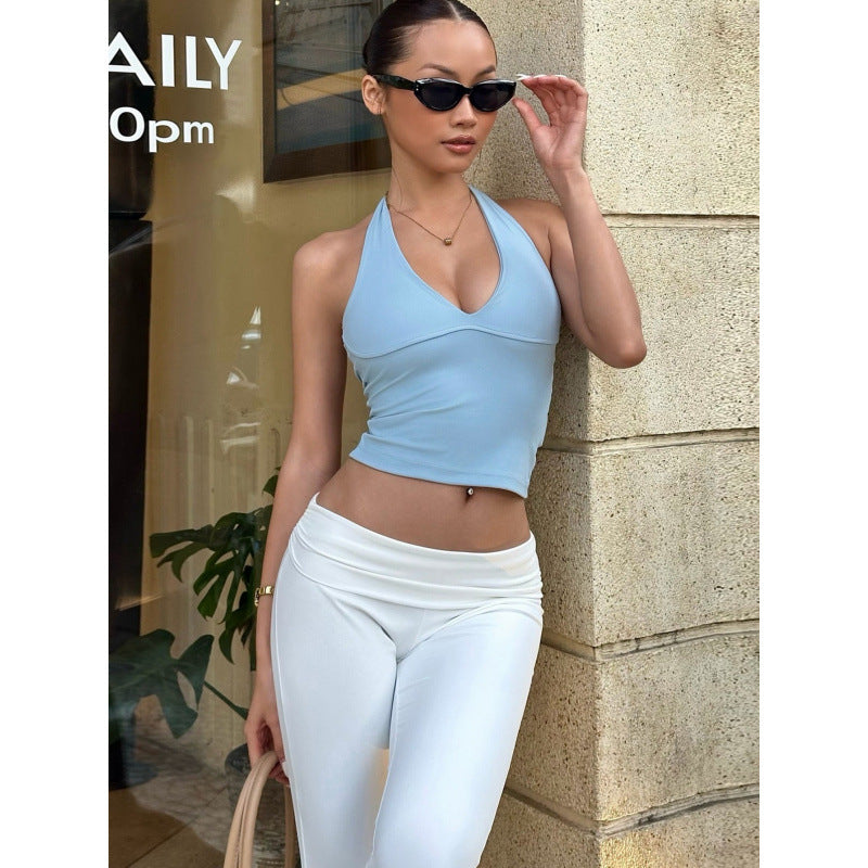 Damen sportliches Cropped-Top mit V-Ausschnitt und figurformendem Schnitt Skovae