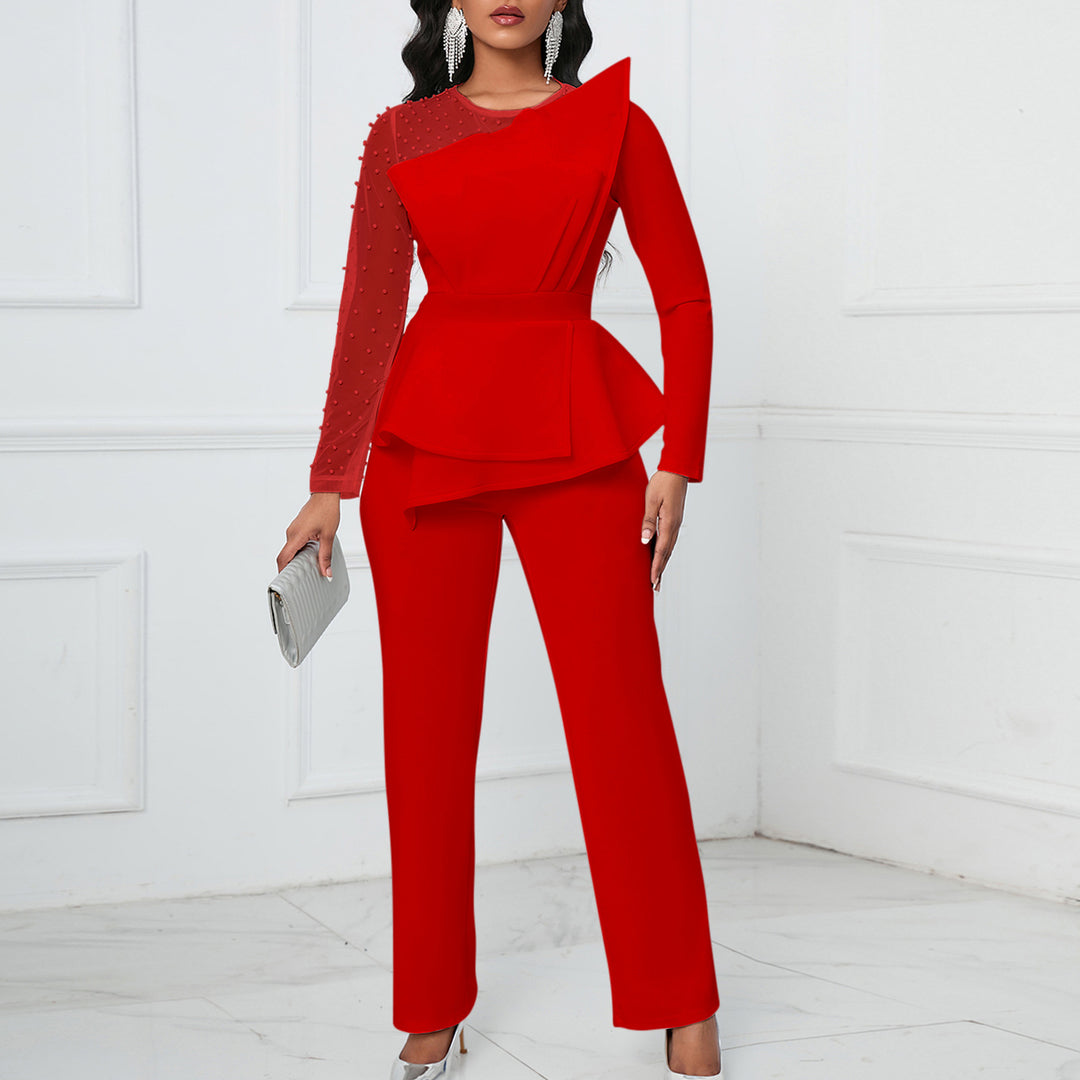 Dame Elegant Jumpsuit med asymmetrisk design og voluminøs peplum Stilla