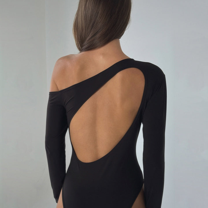 Damer elegant bodystocking med lange ærmer og vid halsudskæring Skovae