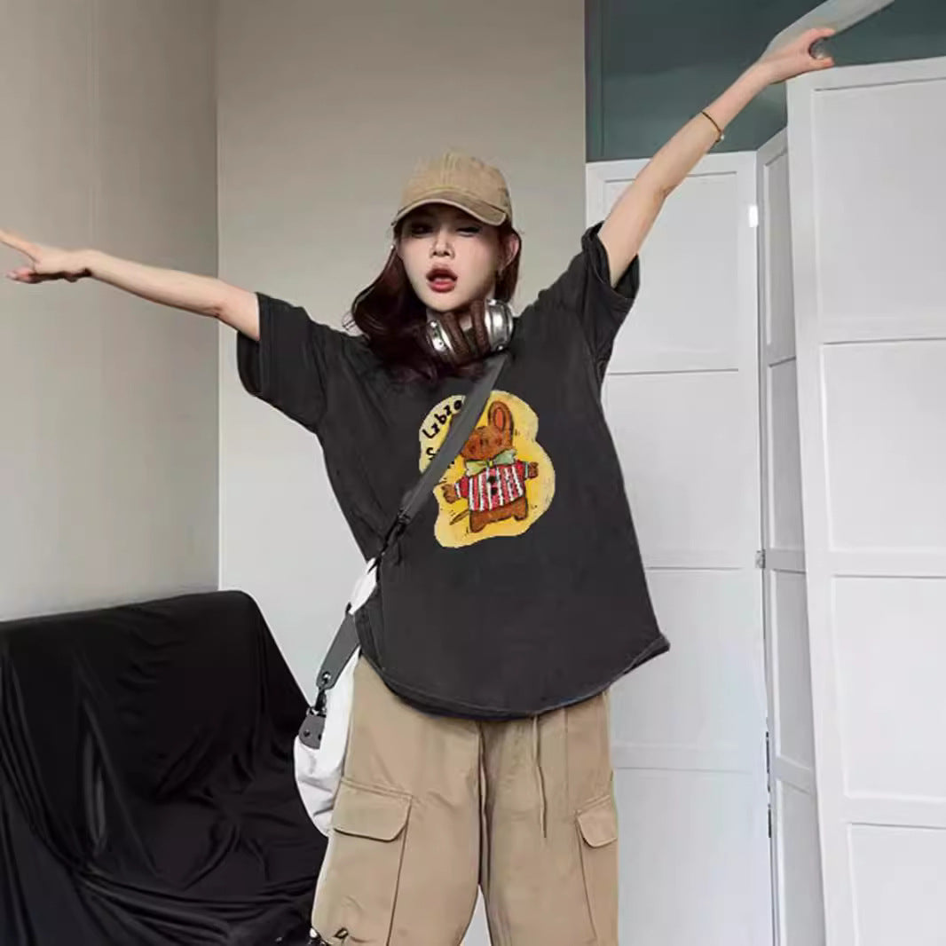 Dame T-shirt med legende dyredesign og unikt kunsttryk Stilla