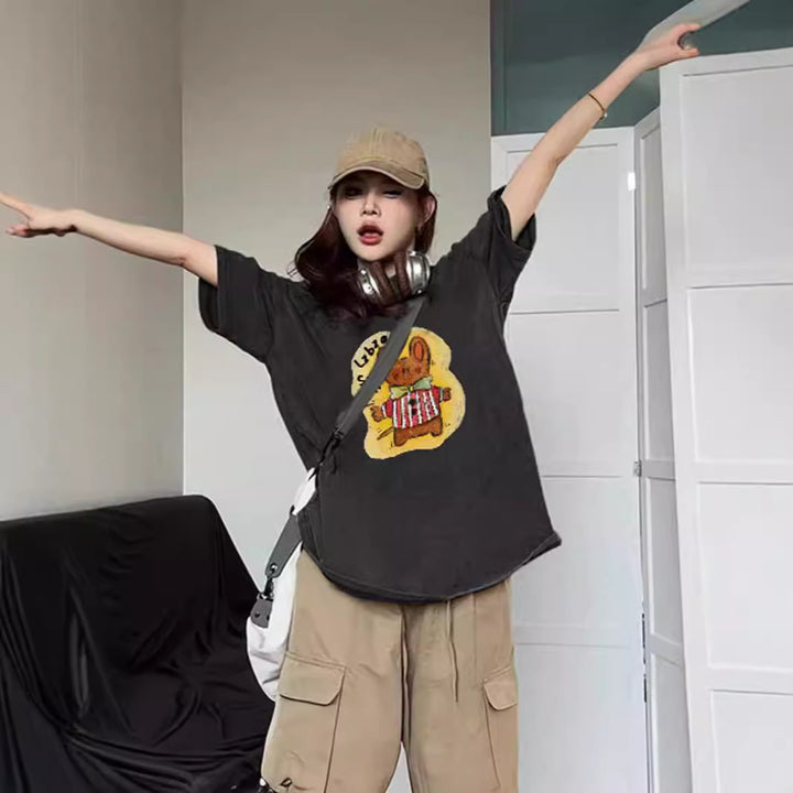 Dame T-shirt med legende dyredesign og unikt kunsttryk Stilla