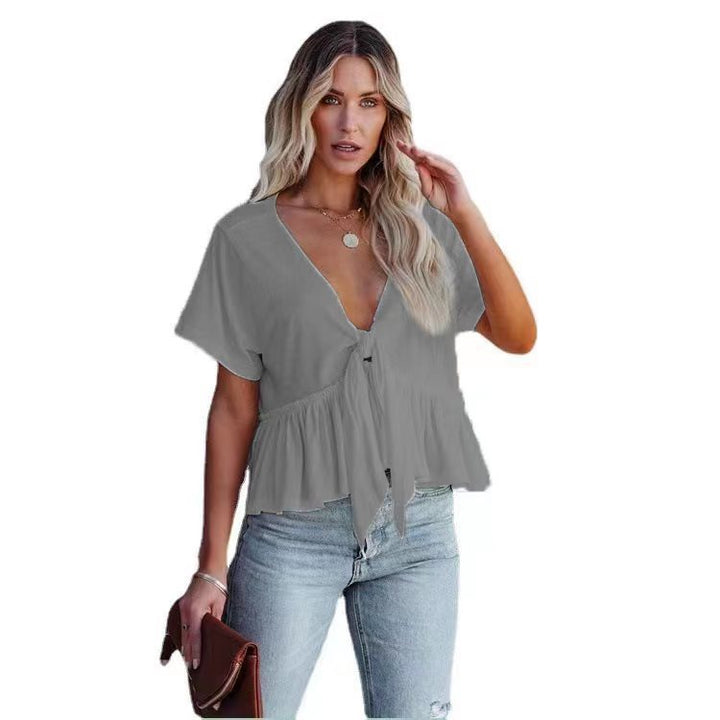 Damebluse med afslappet snit og rynker Stilla