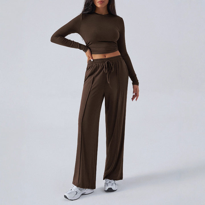 Dame sæt af elastisk crop-top og løstsiddende joggingbukser Stilla