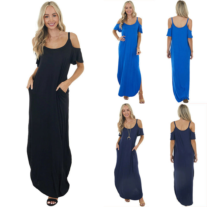 Dame Løst Maxikjole med Off-Shoulder-design og sidelængde Stilla