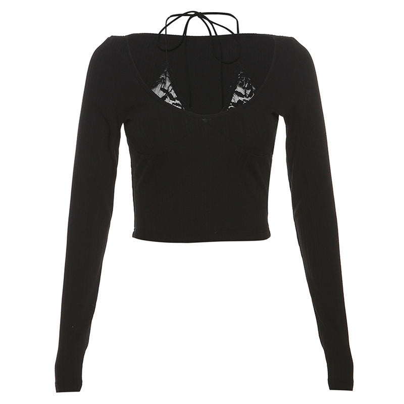 Dame afslappet crop-top med raffineret rygudskæring og langærmet design Stilla