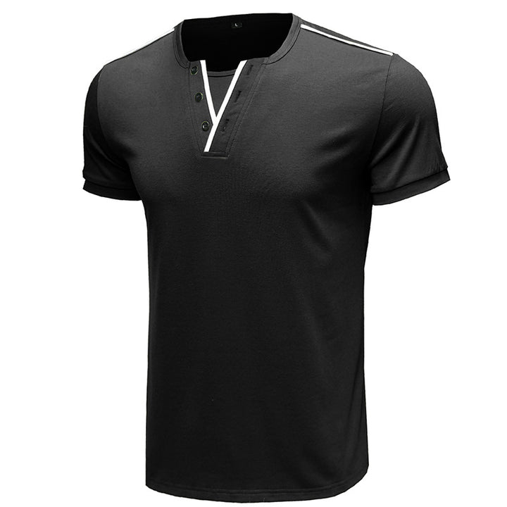 Herrer Korteærmet Skjorte med moderne Henley-udskæring og struktureret design Stilla