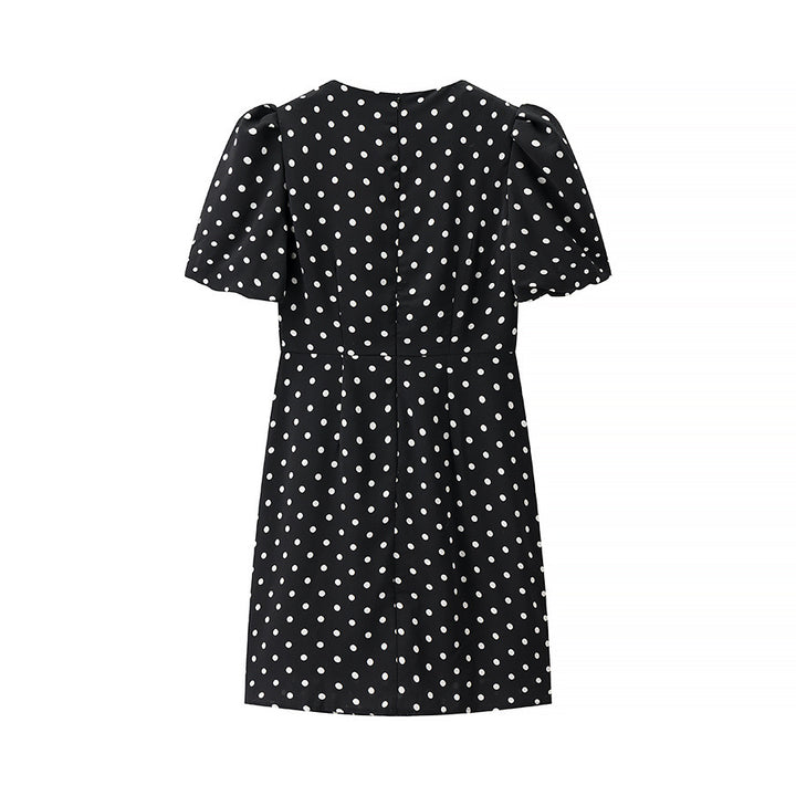 Dame Polka Dot Mini Kjole med Sløjfedetaljer Stilla