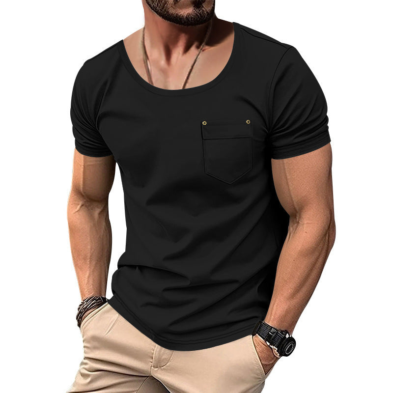 Herrer kvalitets T-shirt med afslappet V-hals og praktisk brystlomme Stilla