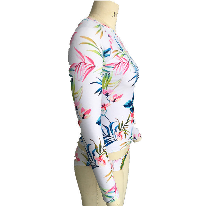 Dame Sporty Rashguard-bikini-sæt med lange ærmer og blomsterdesign Stilla