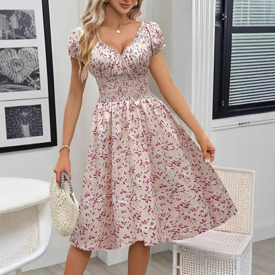 Dame Smocked Floral Midi Kjole Stilla